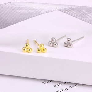 S925 sterling silver mini triple-ball stud earrings in gold and silver finish