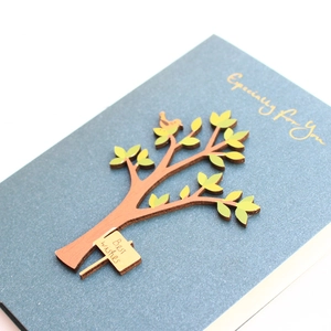 Navy blue 3D greeting card with wooden tree decor and Especially for You gold text