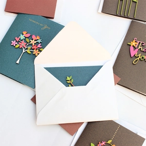 Various 3D wooden decorative greeting cards with envelopes for birthdays and business