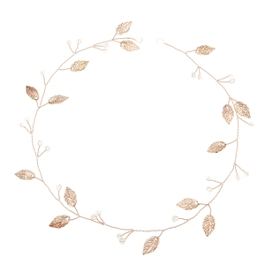 Rose gold bridal hair comb with handmade alloy wheat leaves and elegant pearls