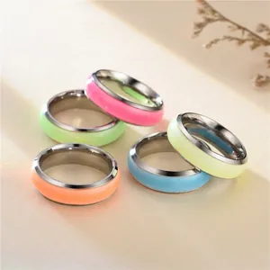 Minimalist luminous stainless steel rings in assorted macaron enamel colors set