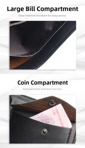 Detail of men's leather wallet featuring a spacious banknote slot and a snap coin pocket