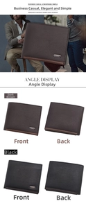 Detailed views of bi-fold men's wallets in black and dark brown with litchi grain texture