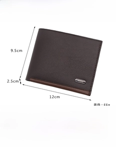 Detailed size chart for the MenBense trifold wallet showing 12x9.5x2.5cm dimensions