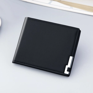 Men Bifold Wallet PU Leather Short Thin Multi Card Slots Photo Window Business Casual Minimalist