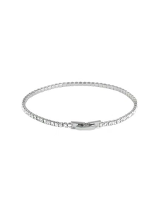 Close-up of elegant silver tennis bracelet with round cubic zirconia in claw setting