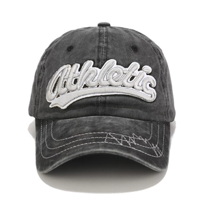 Vintage washed charcoal baseball cap featuring white Athletic embroidery and contrast stitching