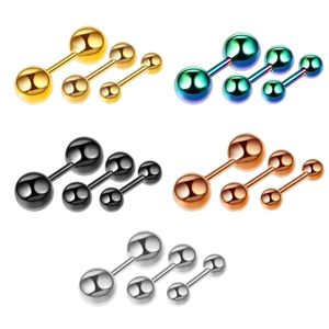 Barbell stud earrings in five colors and three sizes with polished stainless steel finish