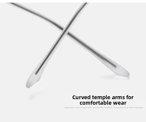 Detail of curved eyeglass temples with soft skin-friendly frosted ear covers