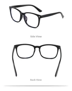 Detailed side and back view of black full-frame blue light blocking glasses with metal hinges