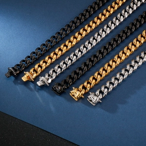 Hip hop 11mm Cuban link bracelets in gold silver and black with iced out clasp