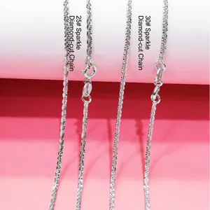 Macro detail of S925 sterling silver cauliflower chains showing 25# and 30# links
