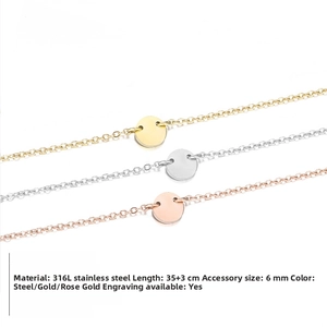 Three-color 316L stainless steel bracelets with 6mm pendants and custom engraving options