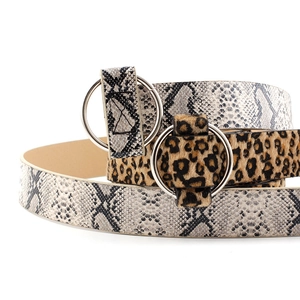 Women Fashion Synthetic Leather Animal Print Belt Minimalist Circle Buckle Leopard Zebra Snake Pattern Waist Belt For Dresses