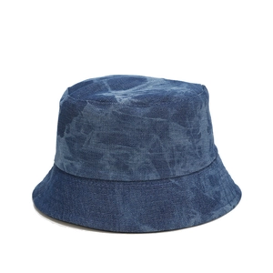 Cappello pescatore vintage in denim lavato blu scuro con doppie cuciture classiche