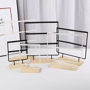 Earring Display Stand Holder Iron Metal Rack With Wooden Base Multi Hole Jewelry Organizer Desktop Nordic Style