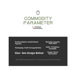 Specifications of painted ceramic animal figurines featuring 15 styles and gift box packaging