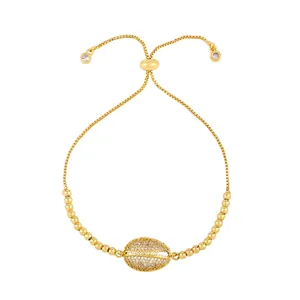 Adjustable gold shell bracelet with sparkling cubic zirconia micro-pave crystals