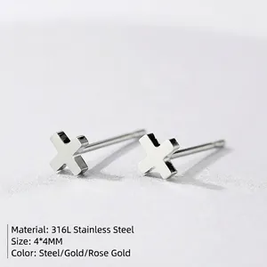 Steel 316L stainless steel cross stud earrings with 4x4mm minimalist geometric X design