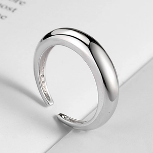 Minimalist wide band silver open ring with a polished glossy finish for women