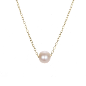 Minimalist gold stainless steel necklace featuring a lustrous round baroque pearl pendant