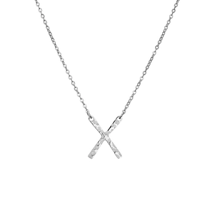 Collier minimaliste en acier inoxydable argenté avec pendentif lettre X martelé sur chaîne O
