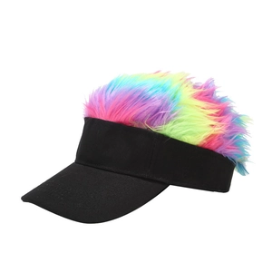 Black baseball cap featuring colorful faux fur wig top for street style and parties