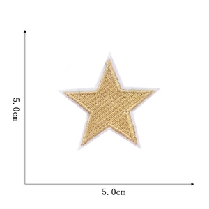 Detailed dimension guide showing a 5.0cm gold embroidered star patch on white background