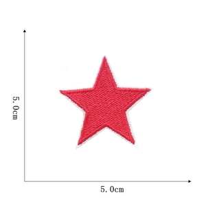 Detailed view of red star embroidered patch with white border and 5.0cm size markings