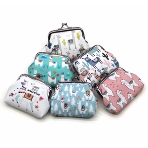 Set of cute animal print coin purses featuring alpacas and unicorns with metal clasps