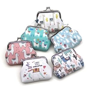 Set of 6 cute alpaca canvas coin purses with vintage metal kiss-lock clasp closures