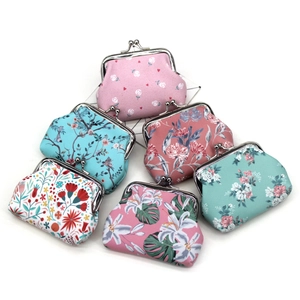 Set of vintage floral canvas coin purses with metal clasps in six assorted patterns