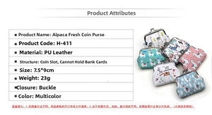 Detail view of six cute alpaca coin purses with PU leather material and metal clasp closure