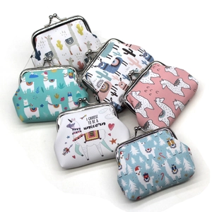 Canvas animal print coin purses with metal clasps and cute alpaca cactus patterns