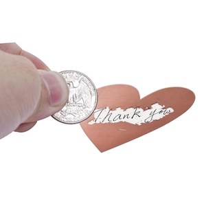 Roségouden hart krasstickers labels met munt die Thank You tekst onthult