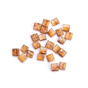 Amber square Tila beads with golden silk texture for DIY jewelry making and crafts
