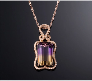 Luxury 18K rose gold necklace with gradient tourmaline pendant and micro-pave crystals