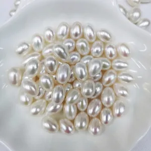 Natural Freshwater Pearls Loose Beads Rice Shape High Luster Half Drilled For DIY Jewelry Making Findings Accessories