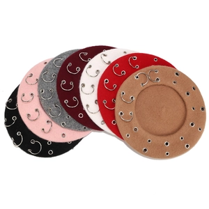 Retro wool beret hats for women featuring metal ring accents in seven diverse colors