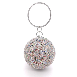 Rhinestone Spherical Evening Bag Round Metal Ring Handle Clutch Wedding Party Crossbody Purse For Women