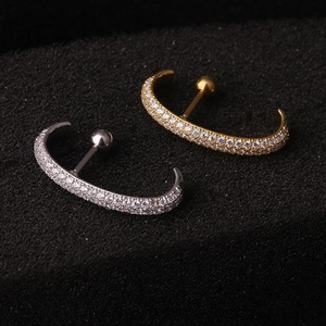 Orecchini a vite lunghi a forma di C in oro e argento con pietre di zircone