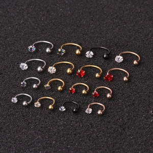 Polished stainless steel horseshoe septum rings with colorful zircon in various finishes