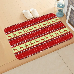Christmas reindeer and snowflake door mat in red and green for home holiday decor