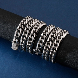 Bracelet chaîne cubaine en argent pour homme en acier titane avec fermoir en strass chic