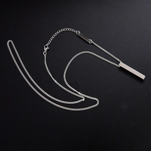 Sleek silver rectangle bar pendant necklace made of durable titanium steel for unisex wear