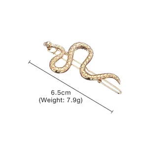 Snake shaped golden metal hair clip with scale texture, length 6.5cm, weight 7.9g