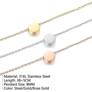 Minimalist stainless steel necklace with 8mm round pendant in three finishes