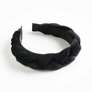 Classic black braided velvet headband with high-volume padded design for a trendy look