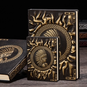 Vintage brown PU leather A5 notebook with embossed Indian portrait and retro carved pattern