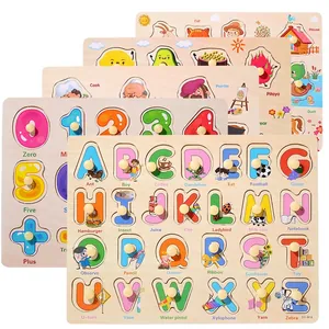Educational wooden peg puzzle set with alphabet and numbers for early childhood learning